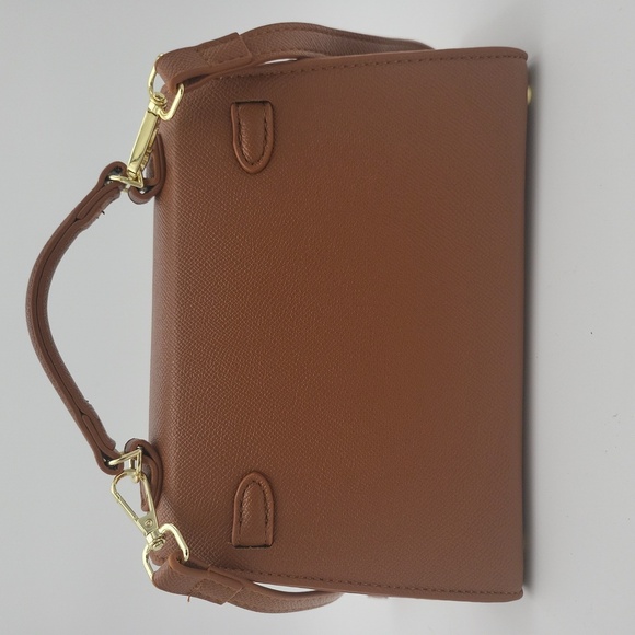 Brown PU Leather Tote Purse Satchel with Gold Hardware - Picture 5 of 9